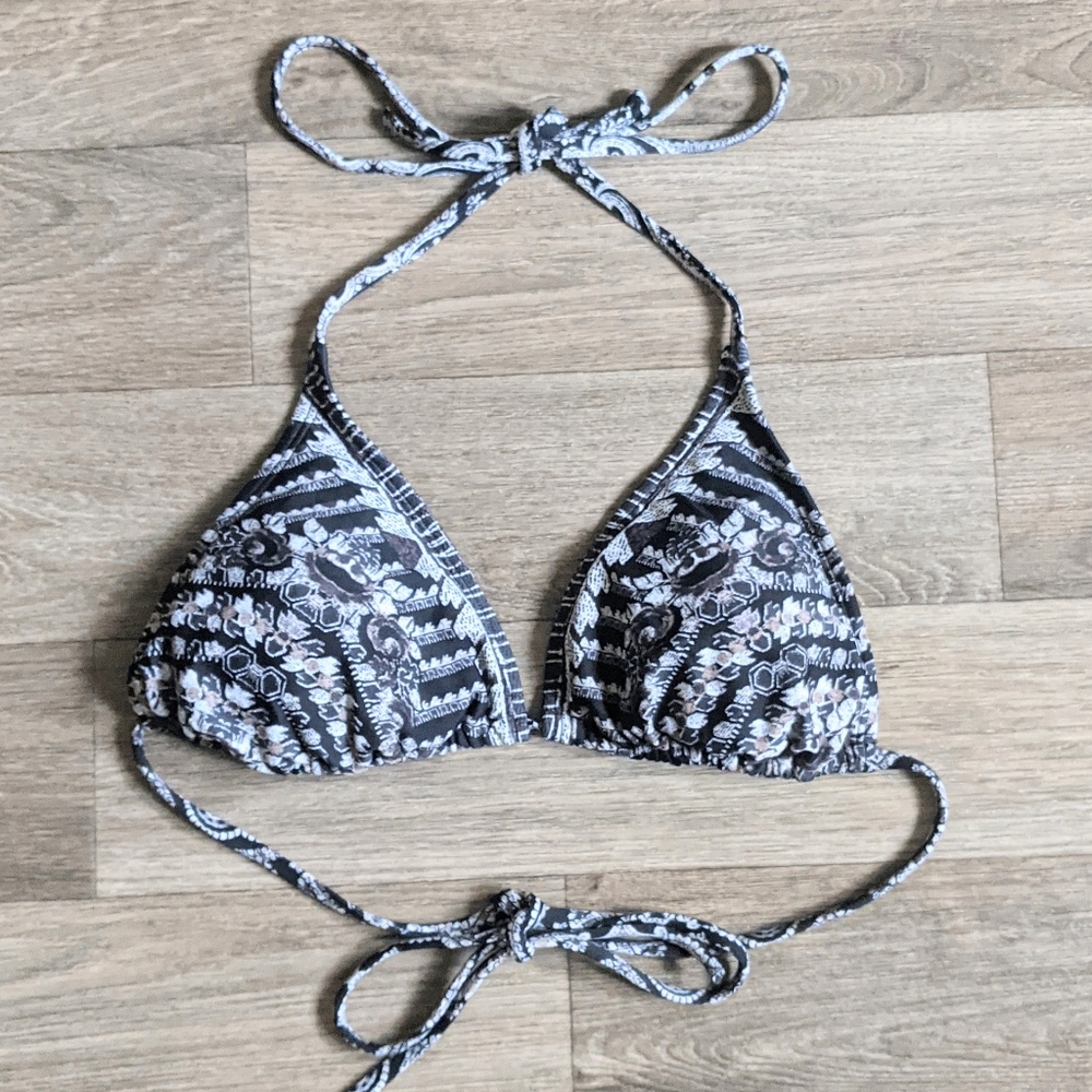 Athleta Neutral Pattern Triangle String Bikini Top Size Medium - Picture 1 of 5